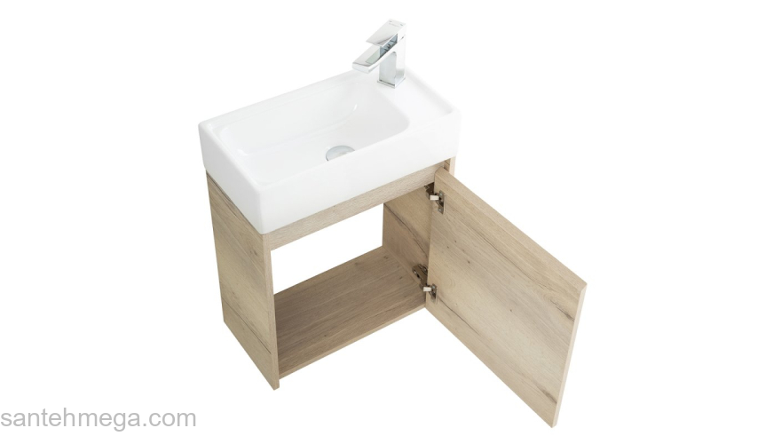 Тумба под раковину подвесная правосторонняя BELBAGNO KRAFT MINI-500/260-1A-SO-RGB-R Rovere Galifax Bianco. Фото