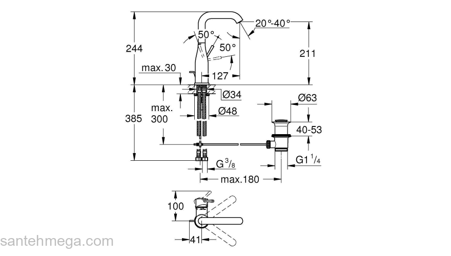 GROHE 32628BE1 Essence+ Смеситель для раковины с высоким изливом, сливной гарнитур. Фото