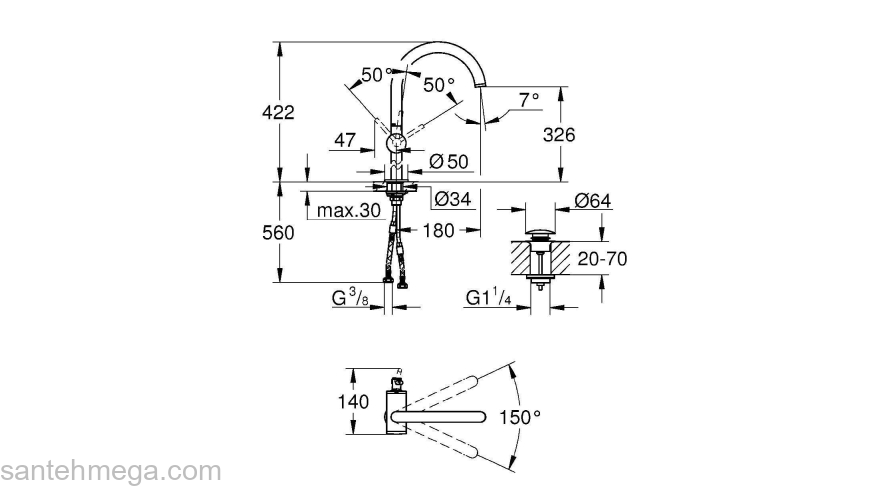 GROHE 32647DC3 Atrio New Смеситель однорычажный для свободностоящих раковин, размер XL, СуперСталь. Фото