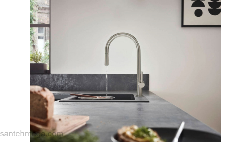 Смеситель для кухни с вытяжным душем Hansgrohe Talis M54 72802670, черный матовый. Фото