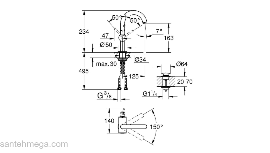 GROHE 32043DC3 Atrio New Смеситель однорычажный для раковины на 1 отверстие, размер M, СуперСталь. Фото