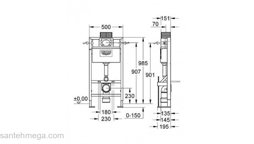 Инсталляция для подвесного унитаза GROHE Rapid SL 38586001. Фото