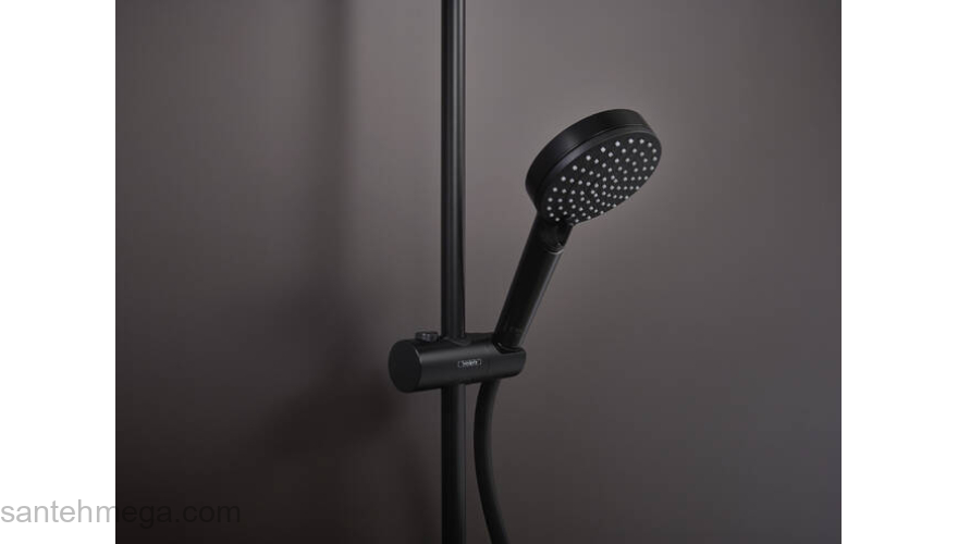 Душевая система Showerpipe 230 1jet Reno EcoSmart Hansgrohe Vernis Shape 26289670, матовый черный. Фото