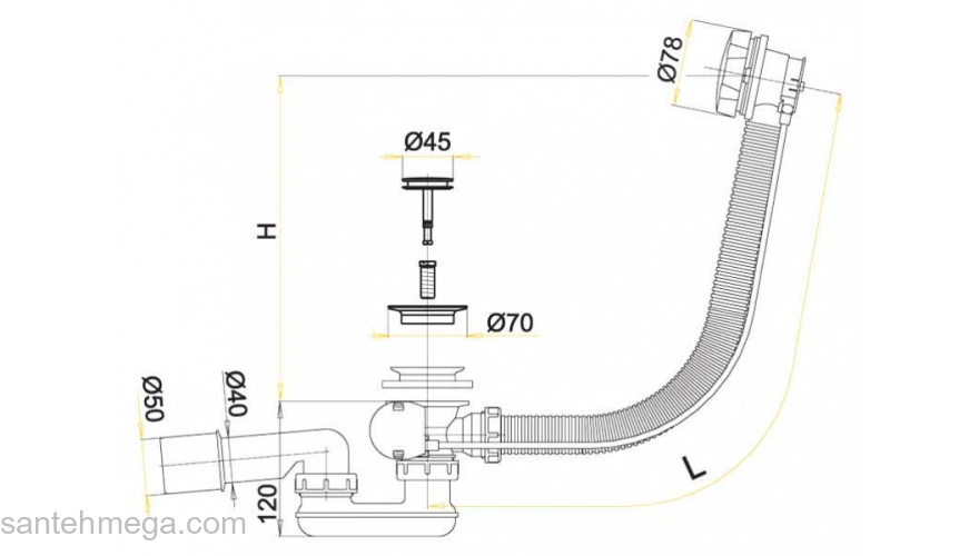 Слив-перелив ALCAPLAST A55K-120-RU-01 (120 см). Фото
