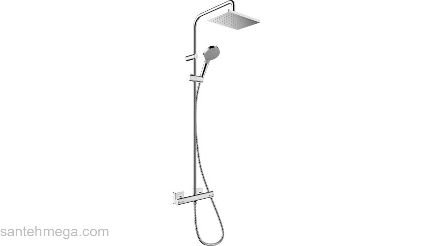 Душевая система Showerpipe 230 1jet с термостатом, Green Hansgrohe Vernis Shape 26319000, хром. Фото
