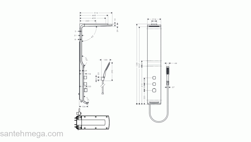 Душевая панель HANSGROHE Raindance Lift 180 EcoSmart 27003400. Фото