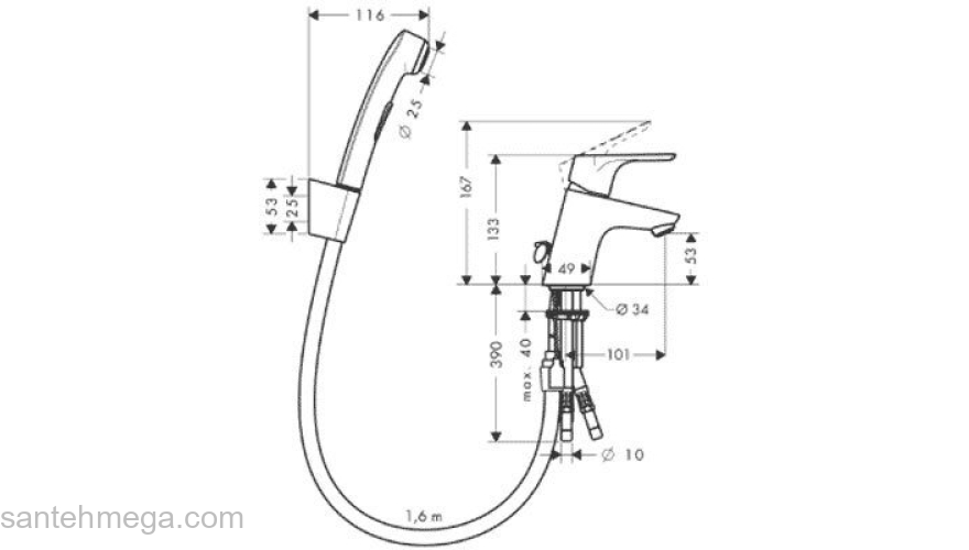 Смеситель для раковины с гигиеническим душем Hansgrohe Focus E2 31926000. Фото