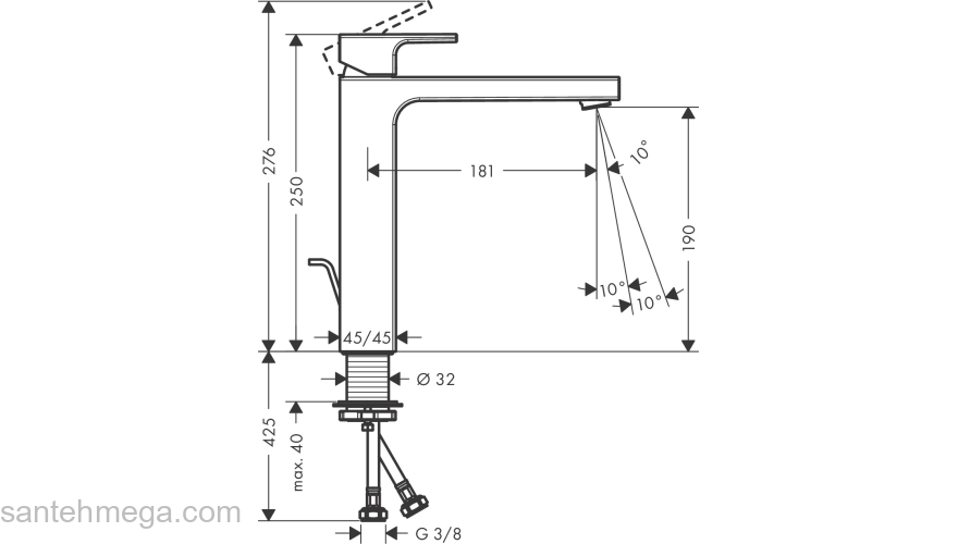 Смеситель для раковины 230, со сливной гарнитурой Vernis Shape Hansgrohe 71590000, хром. Фото