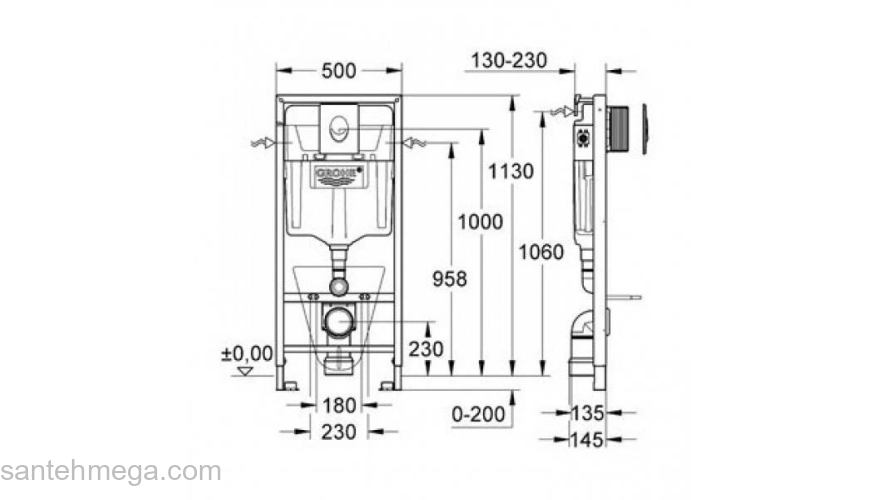 Инсталляция для подвесного унитаза GROHE Rapid SL 38722001. Фото