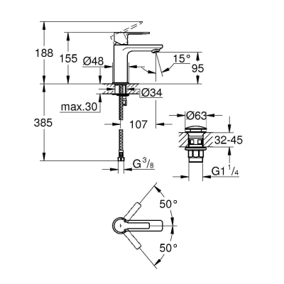 GROHE 23791DC1 Lineare New Смеситель для раковины с нажимным сливным гарнитуром, размер XS. Фото