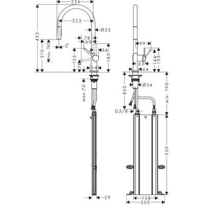 Смеситель для кухни с вытяжным душем Hansgrohe Talis M54 72802670, черный матовый. Фото