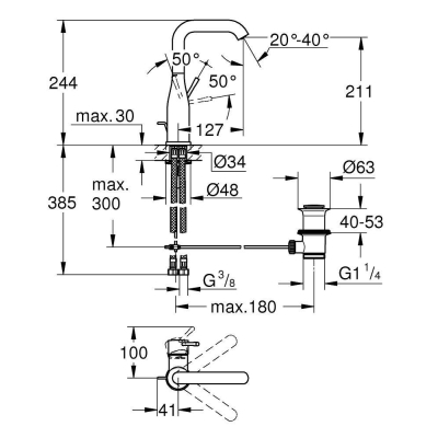 GROHE 32628BE1 Essence+ Смеситель для раковины с высоким изливом, сливной гарнитур. Фото