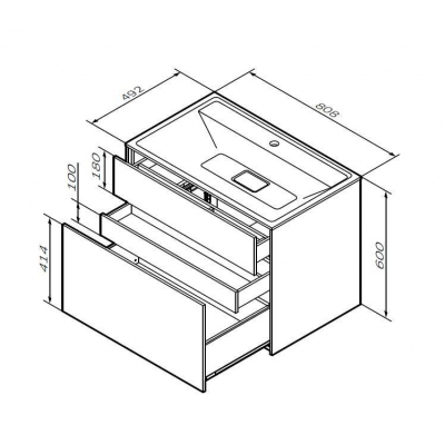База под раковину подвесная 80 см, 3 ящика, белый матовый AM.PM Inspire 2.0 M50AFHX0803WM. Фото