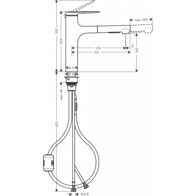 Смеситель для кухни Hansgrohe Zesis M33 74801000 с вытяжным душем. Фото