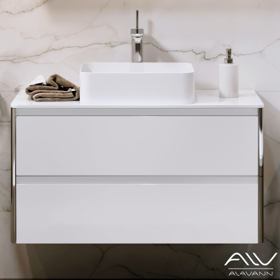 Тумба подвесная с раковиной ALAVANN Laurel 100 Белая. Фото