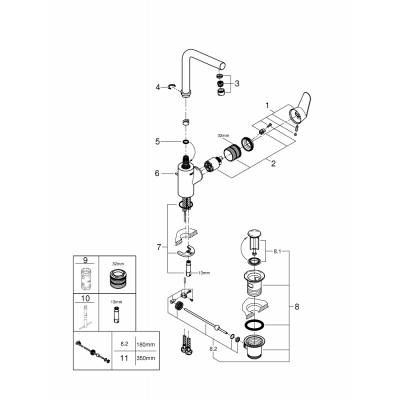 Смеситель однорычажный для раковины GROHE 23054003 Eurodisc Cosmopolitan с высоким изливом, хром. Фото