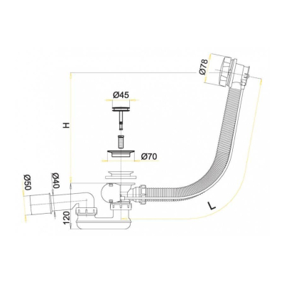 Слив-перелив ALCAPLAST A55K-120-RU-01 (120 см). Фото