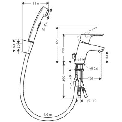 Смеситель для раковины с гигиеническим душем Hansgrohe Focus E2 31926000. Фото