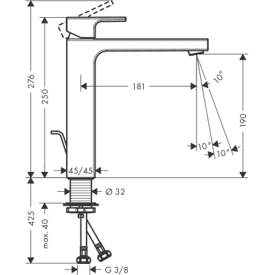 Смеситель для раковины 230, со сливной гарнитурой Vernis Shape Hansgrohe 71590000, хром. Фото